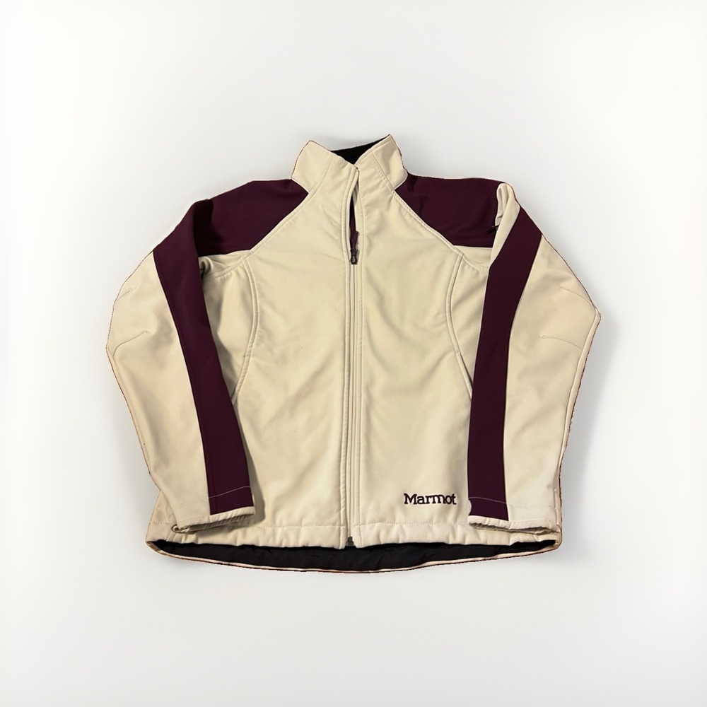 Marmot Women's Small Cream Maroon Softshell Jacket Weatherproof Fleece